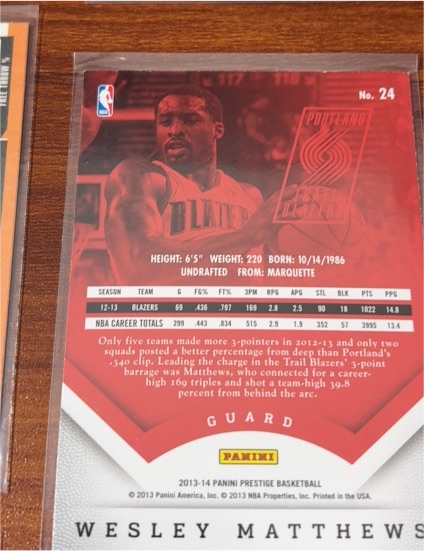 2013-14 Panini Prestige #24 Wesley Matthews — front