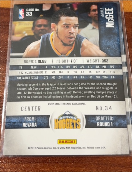 2012-13 Panini Threads #33 JaVale McGee — front