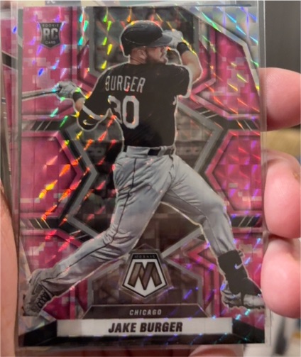 2022 Panini Mosaic Pink Camo Prizm #213 Jake Burger — front