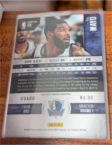 2012-13 Panini Threads #72 O.J. Mayo — front
