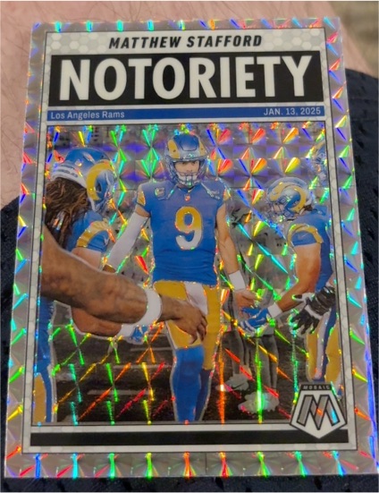 2025 Panini Mosaic #7 Matthew Stafford Notoriety Silver Mosaic — front