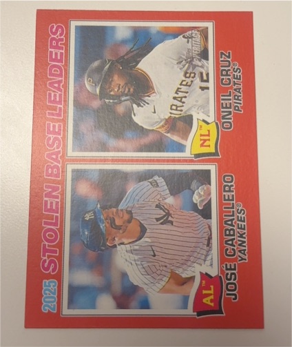2026 Topps Heritage #4 Oneil Cruz / Jose Caballero 2025 Stolen Base Leaders — front