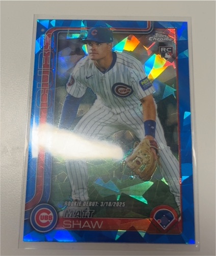 2025 Topps Chrome Update Sapphire #USC135 Matt Shaw Rookie Debut — front