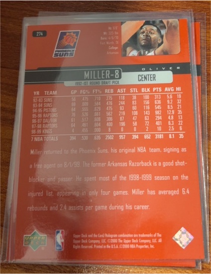 1999-00 Upper Deck #274 Oliver Miller — front