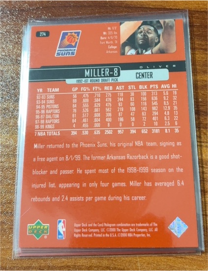1999-00 Upper Deck #274 Oliver Miller — front