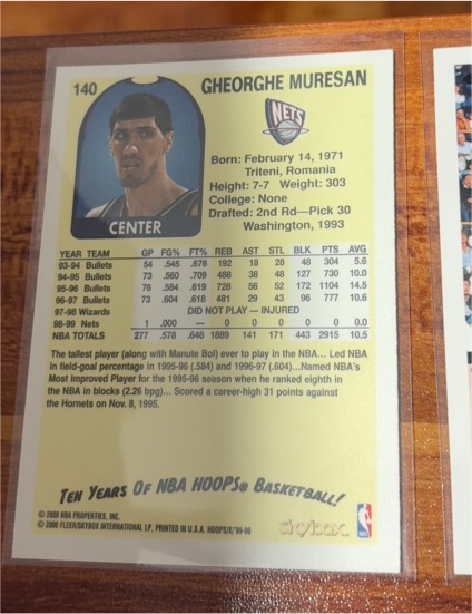 1990 Fleer NBA Hoops #140 Gheorghe Muresan — front