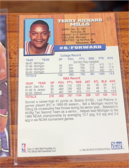1992 Skybox #63 Terry Richard Mills — front