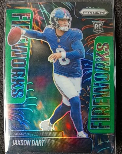 2025 Panini Prizm #6 Jaxson Dart Fireworks Green Prizm Rookie — front