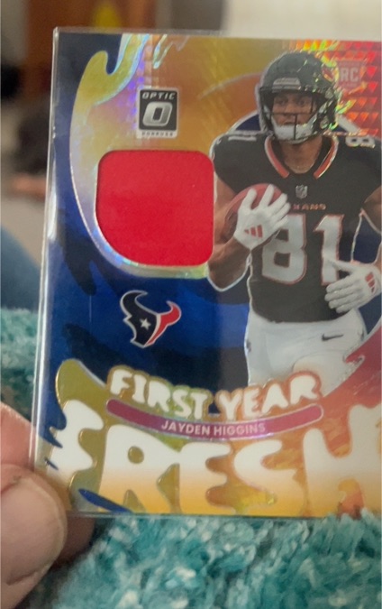 2025 Panini Donruss Optic #FYFBH-JHS Jayden Higgins First Year Fresh Patch Rookie Card — front