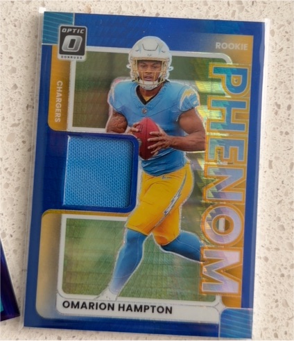 2025 Donruss Optic #RPBH-OHN Omarion Hampton Rookie Phenom Blue Hyper Prizm Patch — front