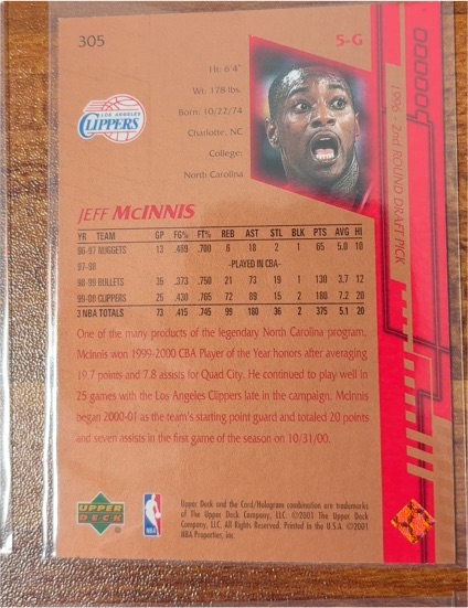 2001 Upper Deck #305 Jeff McInnis — front