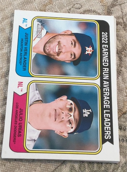 2023 Topps Heritage #206 Justin Verlander / Julio Urias ERA Leaders — front
