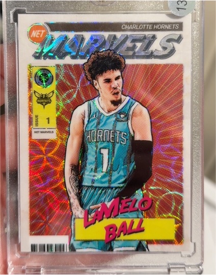 2023-24 Panini NBA Hoops Premium Stock Net Marvels #1 LaMelo Ball — front
