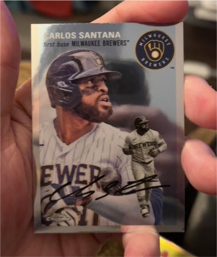 2023 Topps Chrome Platinum Anniversary #391 Carlos Santana Milwaukee Brewers — front