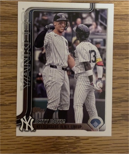 2025 Topps Update #US85 Aaron Judge & Jazz Chisholm Jr. Yankees Combo Card — front