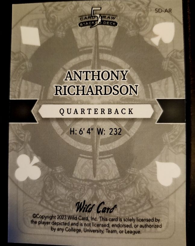 2024 Wild Card 5 Card Draw Stacked Deck #SD-AR Anthony Richardson — front