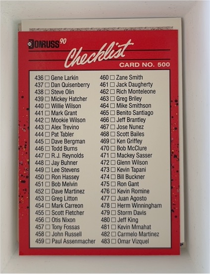 1990 Donruss #500 Checklist — front