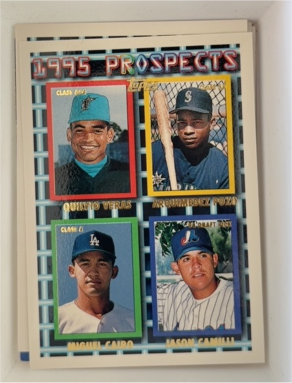 1995 Topps #540 Miguel Cairo, Quilvio Veras, Arquimedez Pozo, Jason Camilli — front