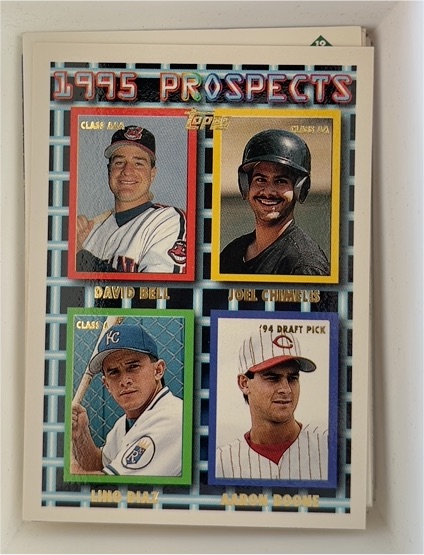 1995 Topps #581 David Bell / Joel Chimelis / Lino Diaz / Aaron Boone Prospects — front