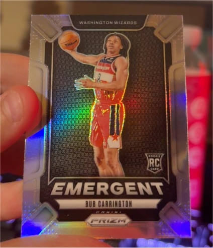 2024-25 Panini Prizm #20 Bub Carrington Emergent Silver Prizm Washington Wizards Rookie Card — front