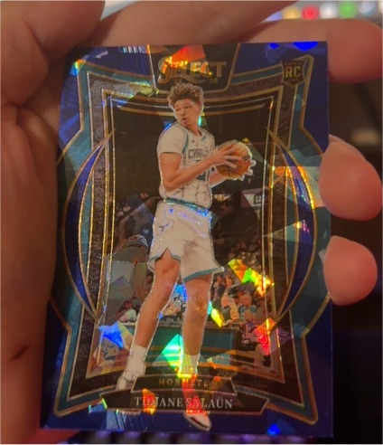 2024-25 Panini Select #95 Tidjane Salaun Blue Cracked Ice Prizm Rookie Card — front