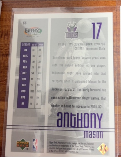 2001-02 Upper Deck #320 Anthony Mason — front
