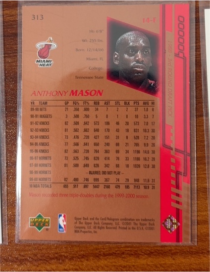 2000 Upper Deck #313 Anthony Mason — front