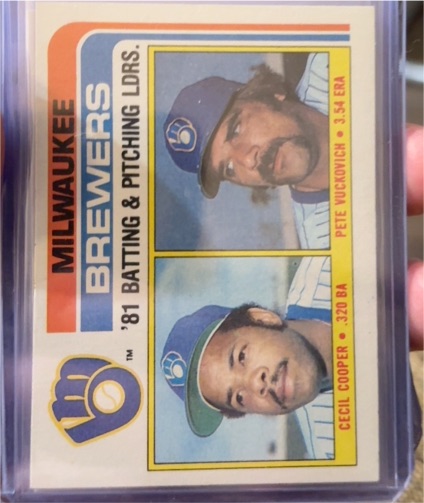 1982 Topps #703 Brewers Leaders Cecil Cooper Pete Vuckovich — front