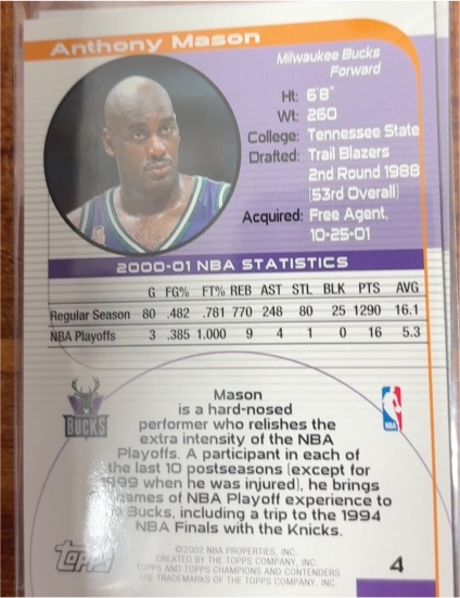 2000-01 Topps #4 Anthony Mason — front