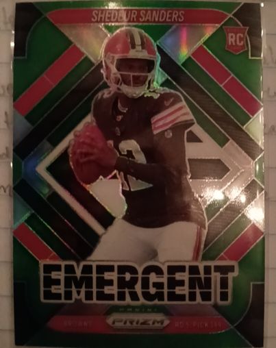 2025 Panini Prizm Football #17 Shedeur Sanders Emergent Green Prizm Rookie — front