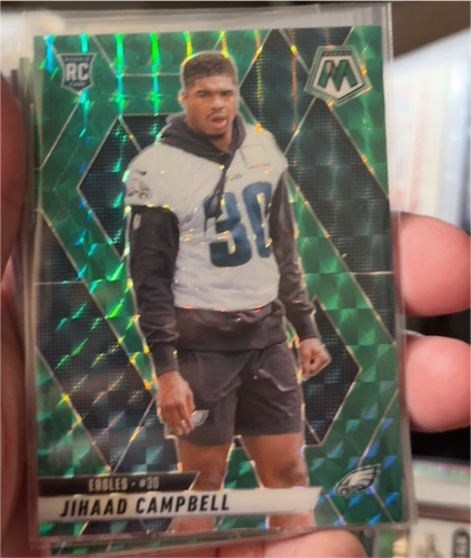 2025 Panini Mosaic #341 Jihaad Campbell Green Mosaic Prizm Eagles RC — front