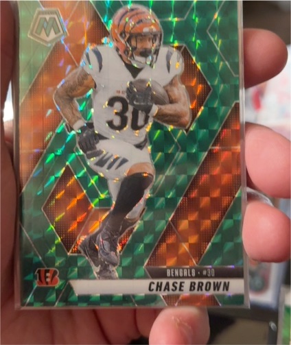 2025 Panini Mosaic #220 Chase Brown Green Mosaic Prizm — front