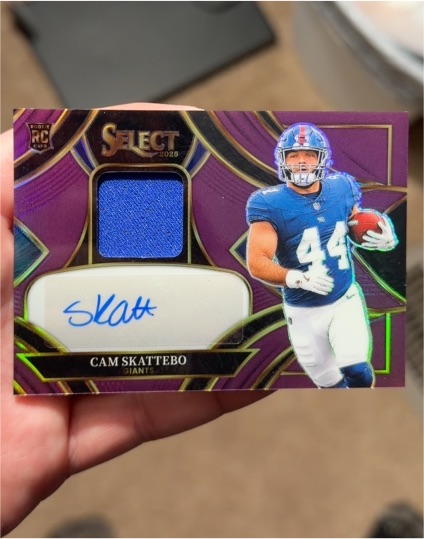 2025 Panini Select #Cam Skattebo Rookie Purple Prizm Auto Patch /49 — front