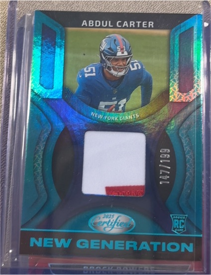 2025 Panini Certified #NGJ-ACR Abdul Carter New Generation Jerseys Mirror Teal #/199 — front