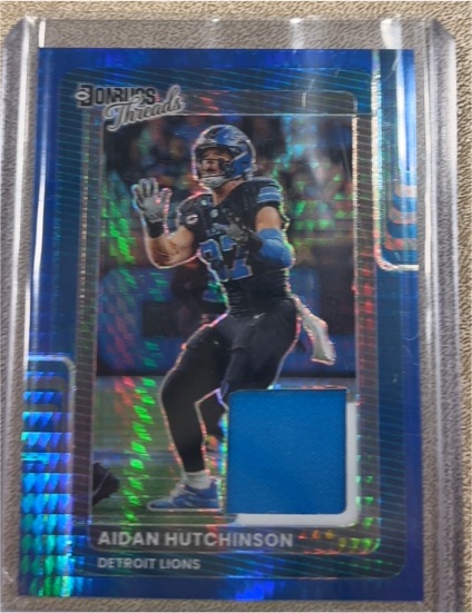 2025 Donruss Optic #DTBH-AHN Aidan Hutchinson Blue Hyper Threads SP — front