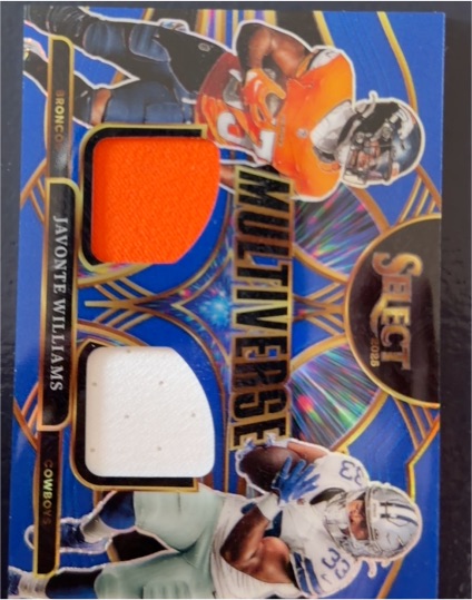 2025 Panini Select #MVJ-JWS Javonte Williams Multiverse Blue Prizm Dual Patch — front