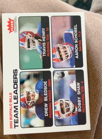 2004 Fleer Tradition #2 Drew Bledsoe / Travis Henry / Bobby Shaw / Aaron Schobel — front