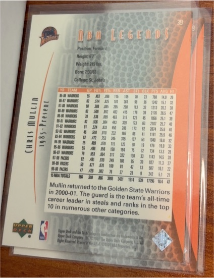 2000-01 Upper Deck NBA Legends #39 Chris Mullin — front
