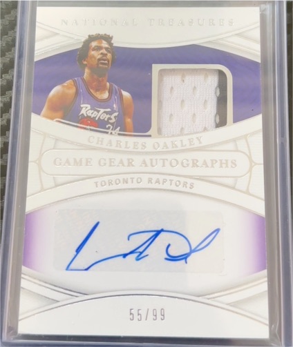 2020 Panini National Treasures Game Gear Autographs #55 Charles Oakley — front