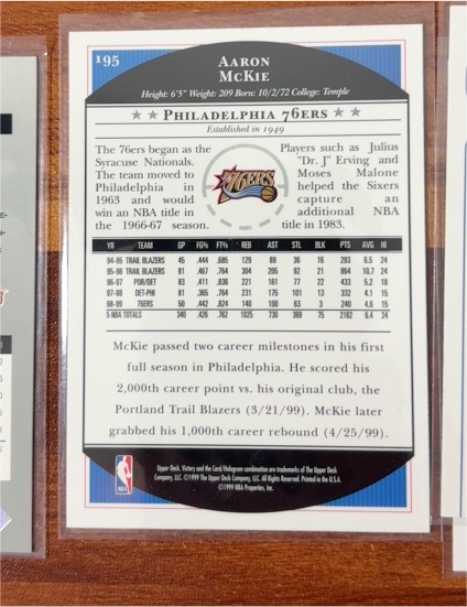 1999 Upper Deck Victory #195 Aaron McKie — front