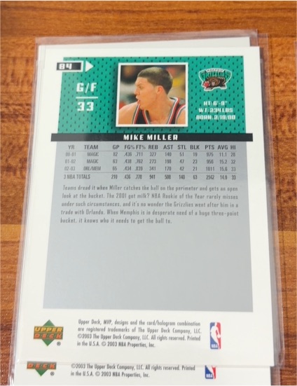 2003 Upper Deck #B4 Mike Miller — front