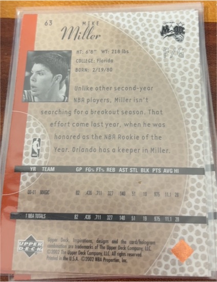2000-01 Upper Deck Slam #63 Mike Miller — front