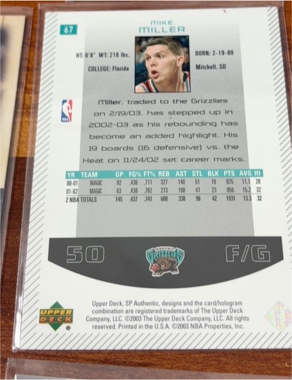 2001 Upper Deck #50 Mike Miller — front