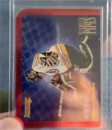 1995-96 Donruss Between the Pipes #1 Blaine Lacher — front