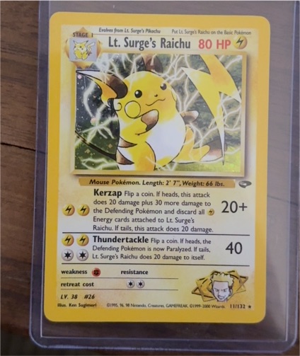 1999 Pokémon Gym Challenge #11 Lt. Surge's Raichu — front