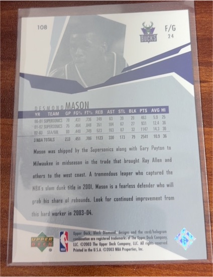 2003 Upper Deck #108 Desmond Mason — front
