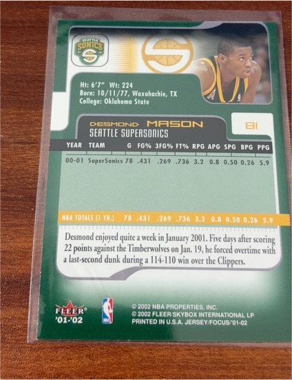 2001-02 Fleer #81 Desmond Mason — front