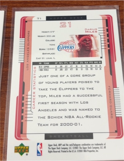 2000-01 Upper Deck MVP #71 Darius Miles — front