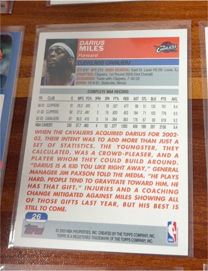 2002-03 Topps #26 Darius Miles — front