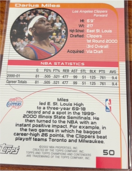 2001-02 Topps #50 Darius Miles — front